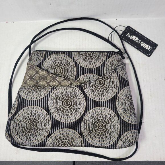Maruca Handmade Black & Beige Fabric Swirl Pattern Crossbody Bag - Picture 1 of 7